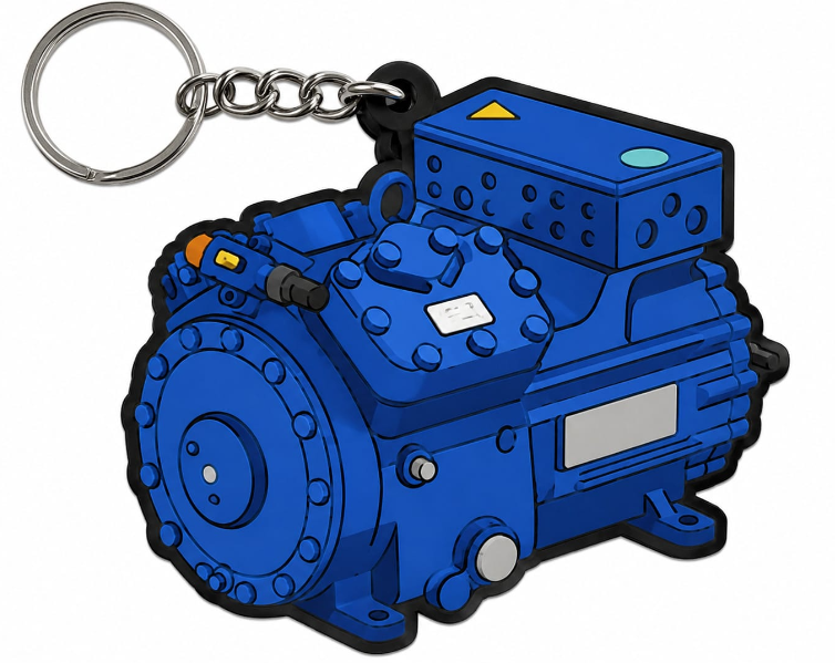 Chaveiro emborrachado motor, com argola e corrente. (2D)