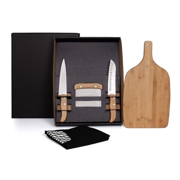 KIT PARA COZINHA EM BAMBU / INOX COM ESPÁTULA MULTIUSO - 4 PÇS
