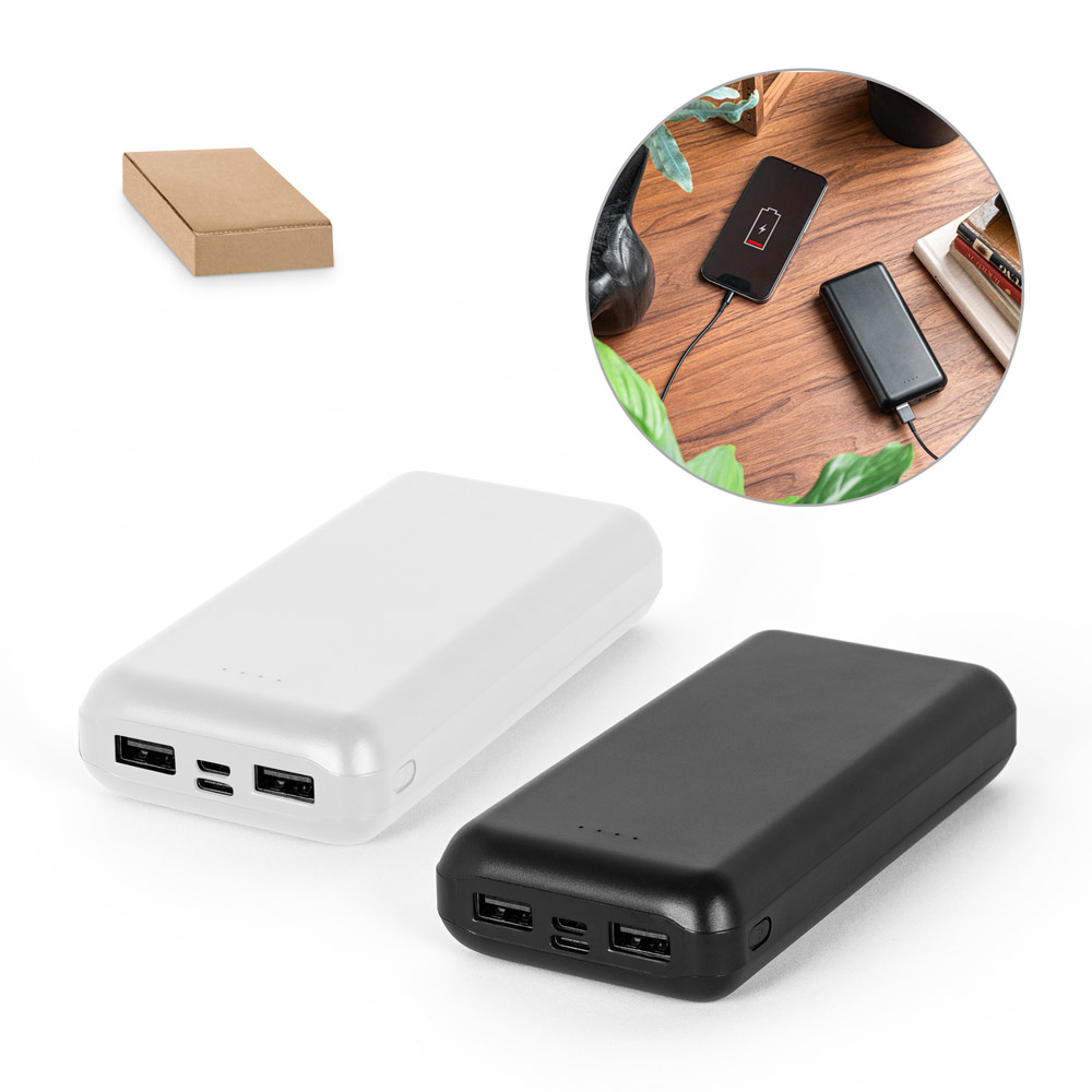 LEAKEY 20. Bateria portátil em ABS 100% reciclado e capacidade de 20'000 mAh