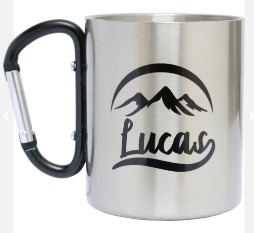 Caneca De Aço Inox Mosquetão Preto 300Ml