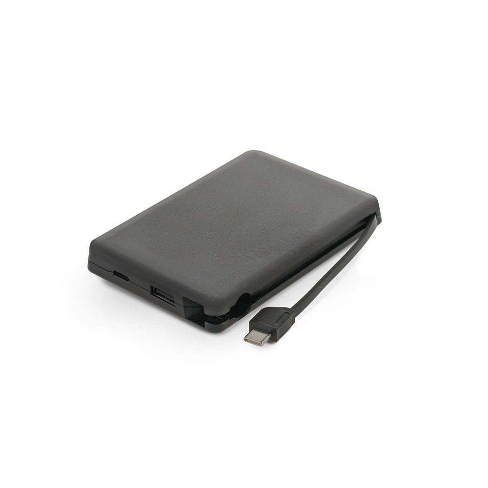 LATTES. Bateria portátil com cabo integrado, em ABS 100% reciclado (10'000 mAh)