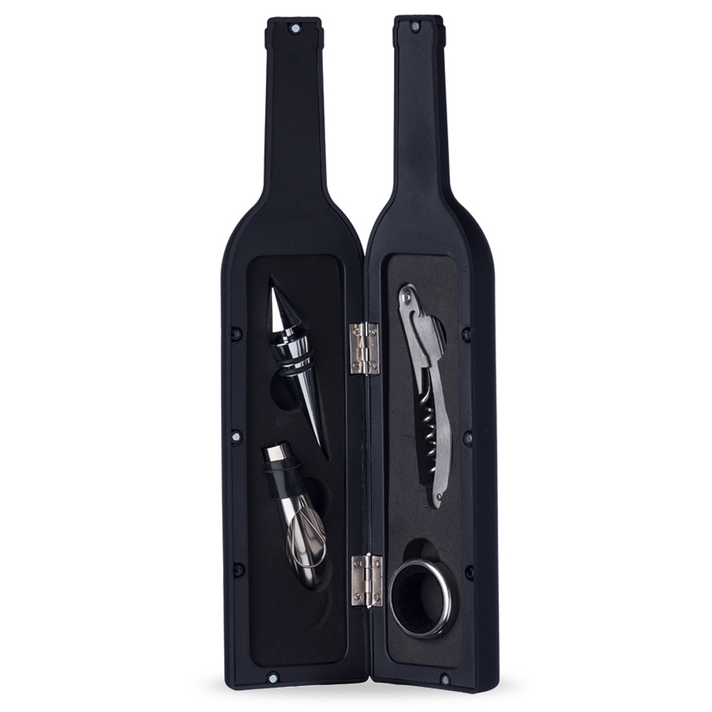 KIT VINHO PLÁSTICO RESISTENTE 4 PEÇAS  FORMATO GARRAFA 