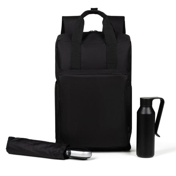 KIT MOCHILA, GARRAFA E GUARDA-CHUVA - 3 PÇS