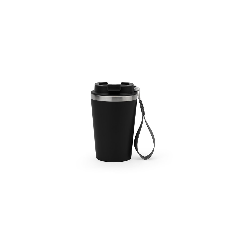 SPITZ. Copo de viagem em aço inox 90% reciclado com parede dupla e acabamento em mate 440 mL