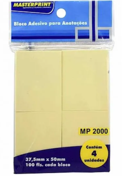 BLOCO DE RECADO AUTOADESIVO 38X50MM AMARELO 4X100F MASTERPRINT