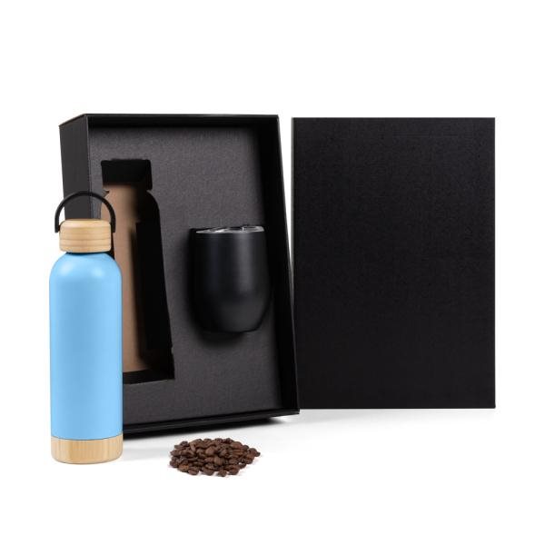 KIT GARRAFA E COPO TÉRMICO - AZUL/PRETO - 2 PÇS