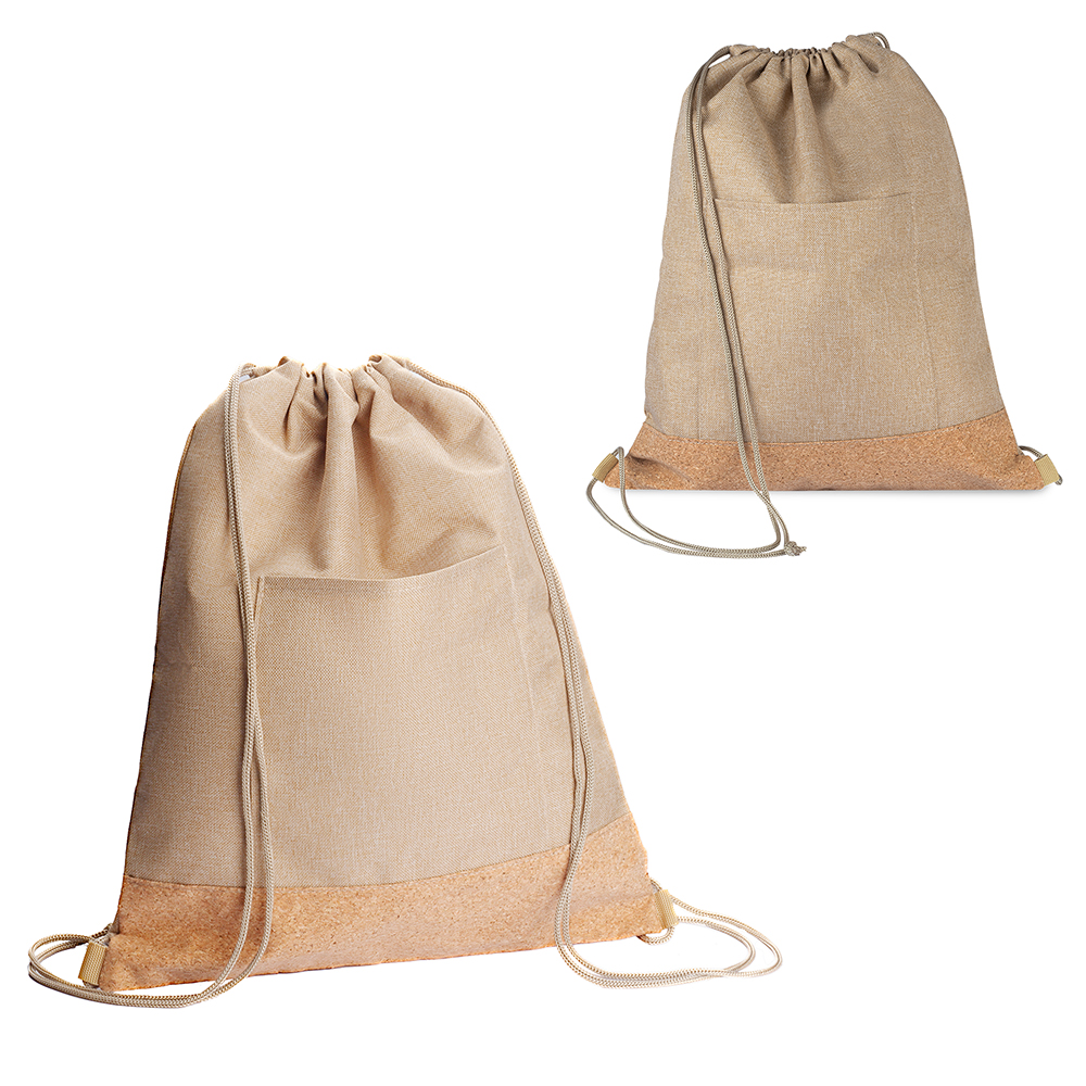 Sacola/Mochila em Poliéster 600D e Cortiça (34x38x9cm)